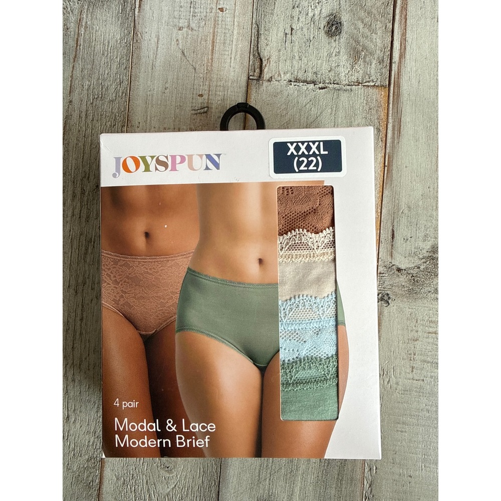 Joyspun Womens 4 Pack Modal & Lace Modern Brief Panties XXXL 22 Green Brown Blue
